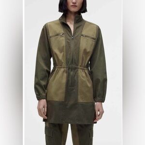 Zara Military Style Two Tone Contrast Utility Dress Size M